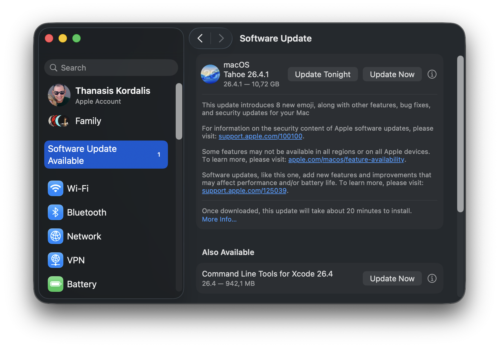 macOS Tahoe στο Software Update – Update Now