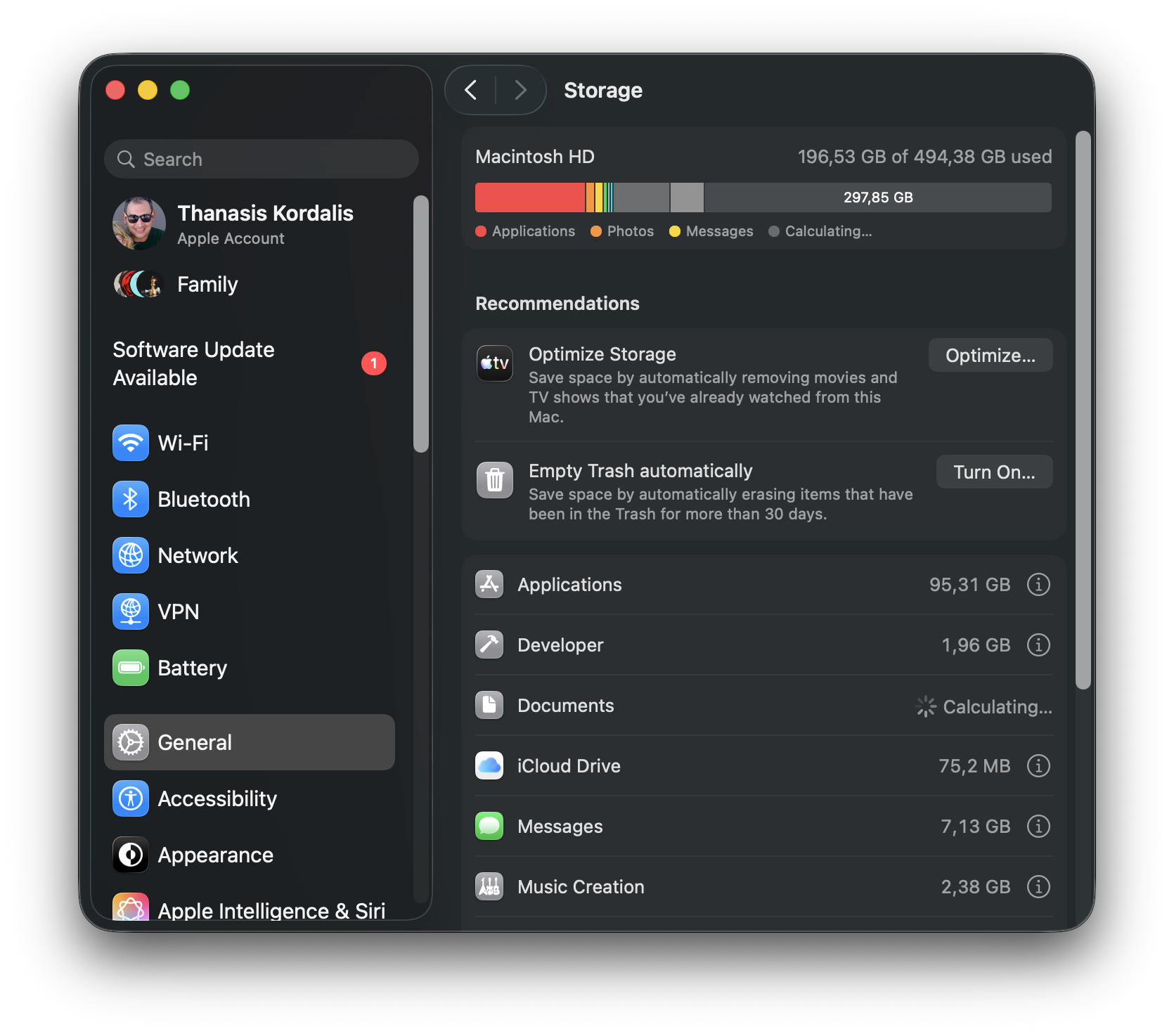 System Settings → General → Storage στο macOS
