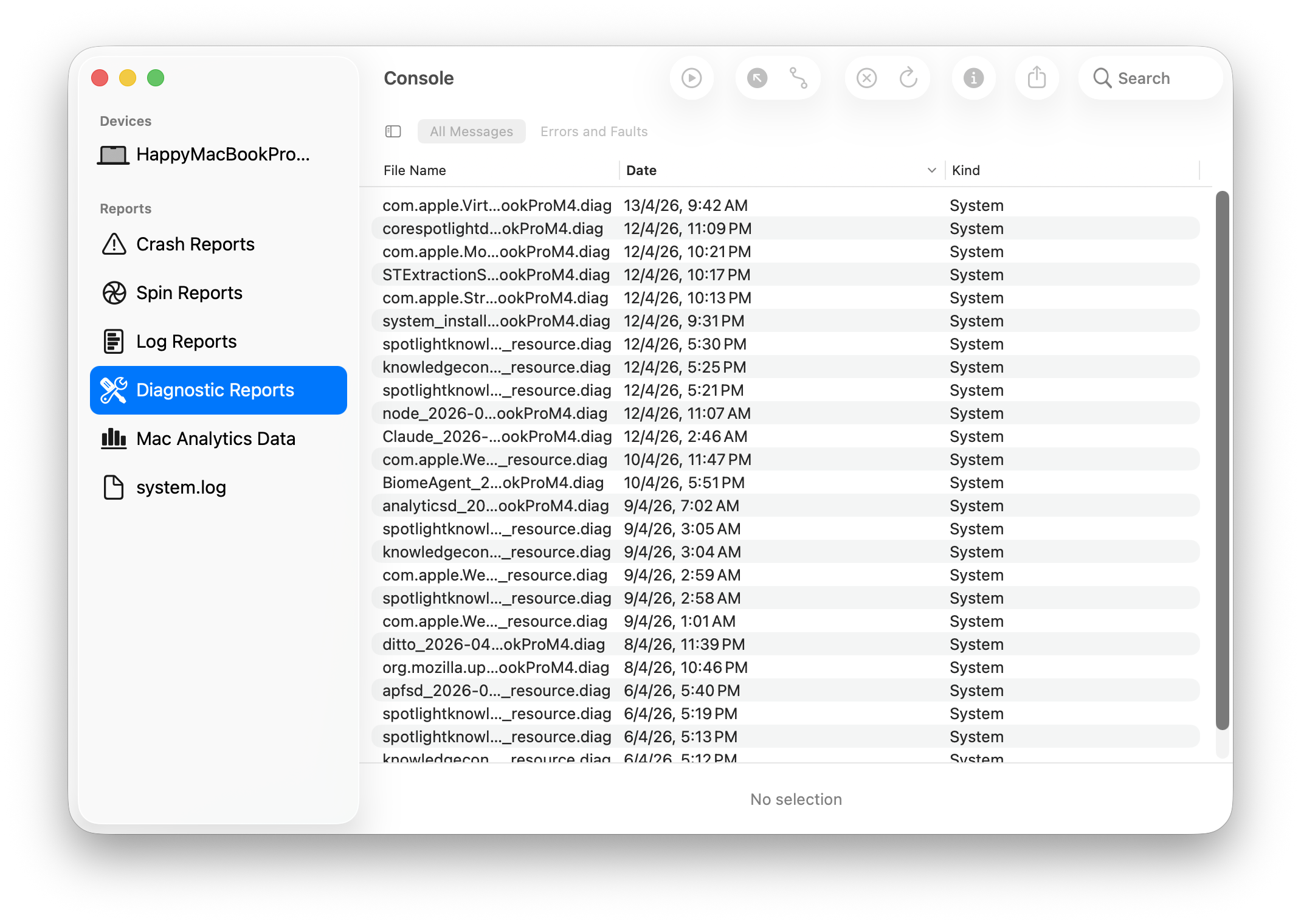 Console app – Reports → Diagnostic Reports με panic logs