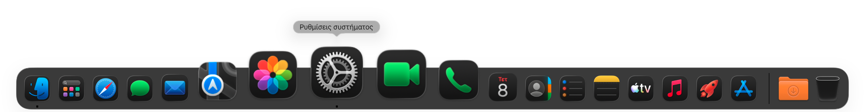 Το Dock του macOS με εφαρμογές